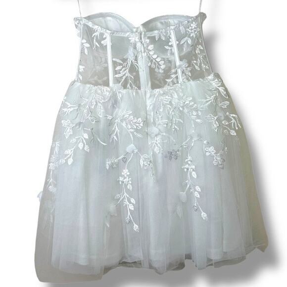 NEW Lulus Marvelously Lovely White Tulle 3D Embroidered Strapless Mini Dress - Picture 8 of 11